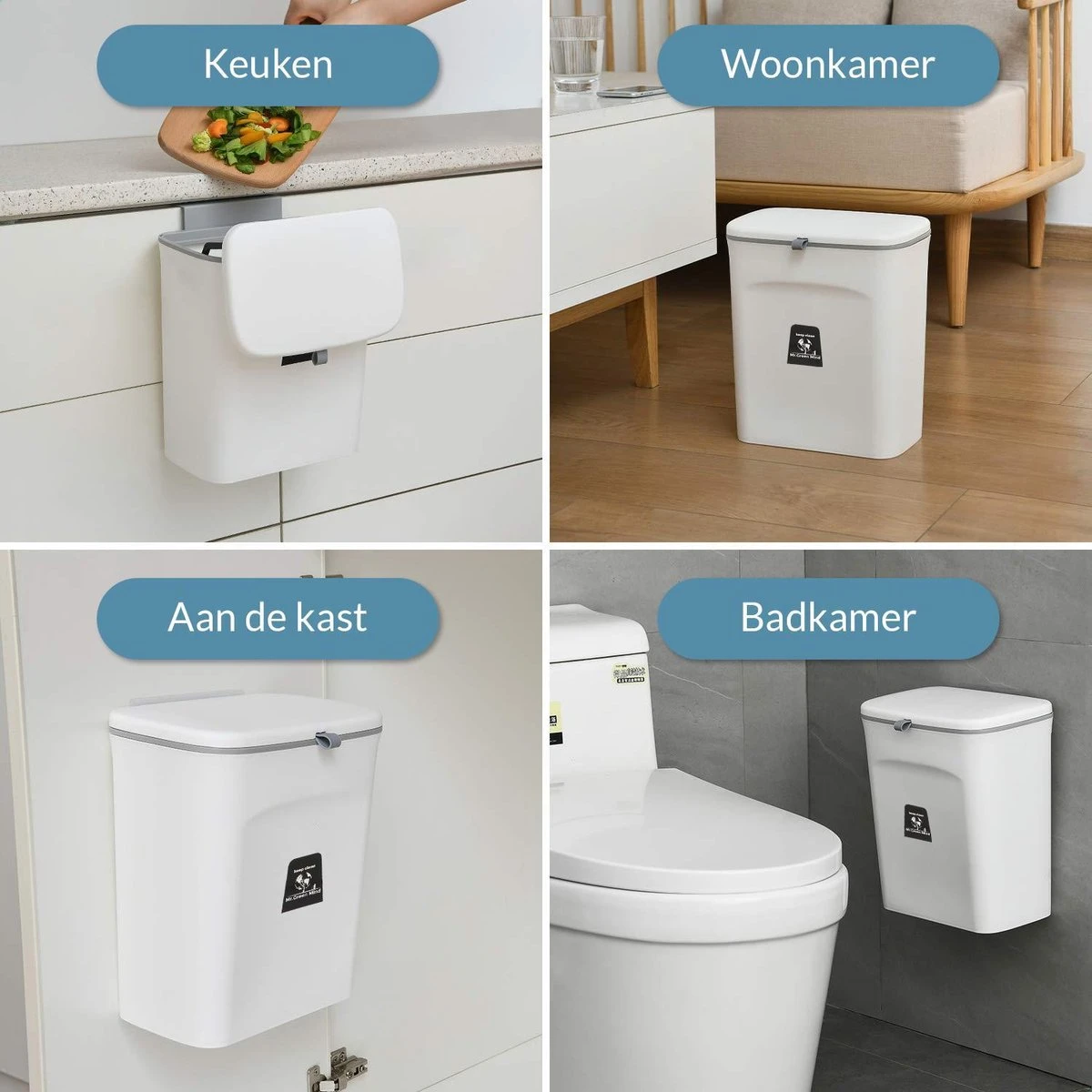 9L Prullenbak – Hangen Of Staan – Aanrecht Afvalbakje – GFT Afvalbak – Wit - Goed Sluitende Deksel - Geen Geur En Fruitvliegen - Afvalscheiding 3 9L Prullenbak – Hangen Of Staan – Aanrecht Afvalbakje – GFT Afvalbak – Wit - Goed Sluitende Deksel - Geen Geur En Fruitvliegen - Afvalscheiding - Afbeelding 3