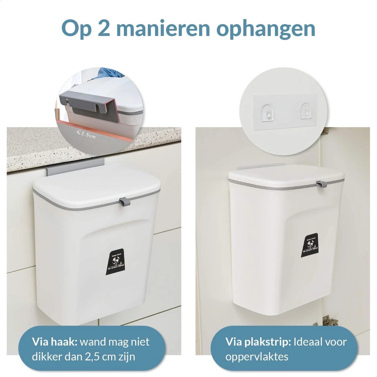 9L Prullenbak – Hangen Of Staan – Aanrecht Afvalbakje – GFT Afvalbak – Wit - Goed Sluitende Deksel - Geen Geur En Fruitvliegen - Afvalscheiding 6 9L Prullenbak – Hangen Of Staan – Aanrecht Afvalbakje – GFT Afvalbak – Wit - Goed Sluitende Deksel - Geen Geur En Fruitvliegen - Afvalscheiding - Afbeelding 6