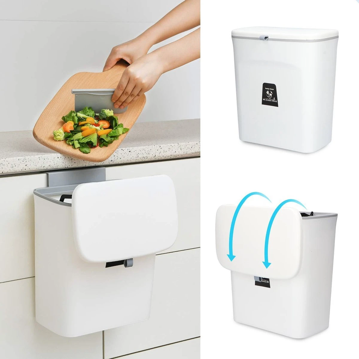 9L Prullenbak – Hangen Of Staan – Aanrecht Afvalbakje – GFT Afvalbak – Wit - Goed Sluitende Deksel - Geen Geur En Fruitvliegen - Afvalscheiding 7 9L Prullenbak – Hangen Of Staan – Aanrecht Afvalbakje – GFT Afvalbak – Wit - Goed Sluitende Deksel - Geen Geur En Fruitvliegen - Afvalscheiding - Afbeelding 7