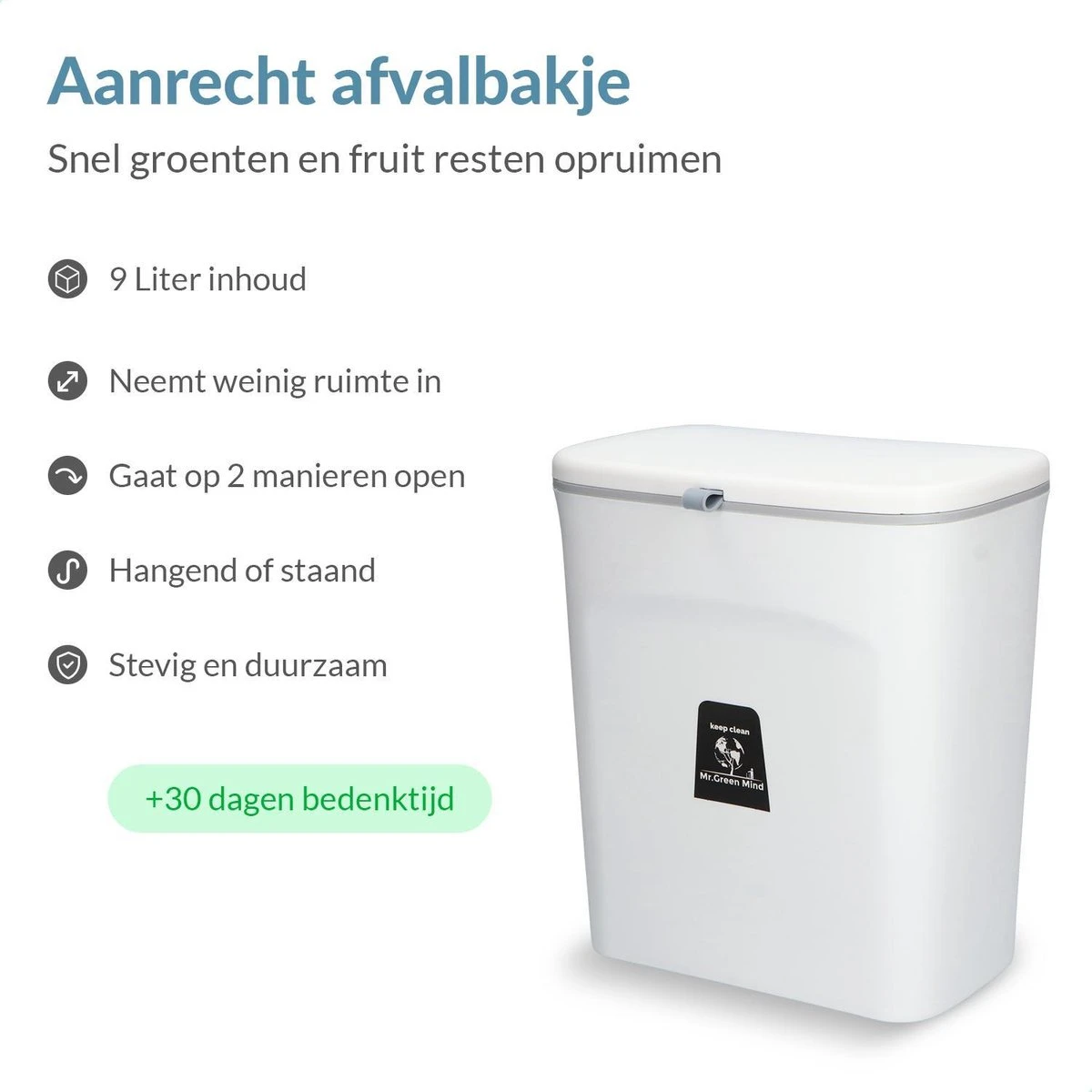 9L Prullenbak – Hangen Of Staan – Aanrecht Afvalbakje – GFT Afvalbak – Wit - Goed Sluitende Deksel - Geen Geur En Fruitvliegen - Afvalscheiding 9 9L Prullenbak – Hangen Of Staan – Aanrecht Afvalbakje – GFT Afvalbak – Wit - Goed Sluitende Deksel - Geen Geur En Fruitvliegen - Afvalscheiding - Afbeelding 9