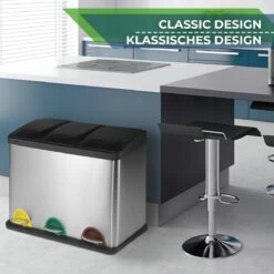 Jago - Afvalbak - 24 Liter Met 3 Vakken Voor In De Keuken - RVS Met Binnenemmer - Handvat - Deksel - Afvalscheidingssysteem - Pedaalemmer (24 Liter (3 X 8L) - Prullenbak - Vuilnisbak - Vuilnisemmer -Thuis Opslag Winkel 1200x1200 1307