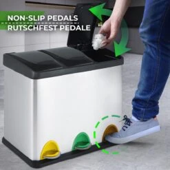Jago - Afvalbak - 24 Liter Met 3 Vakken Voor In De Keuken - RVS Met Binnenemmer - Handvat - Deksel - Afvalscheidingssysteem - Pedaalemmer (24 Liter (3 X 8L) - Prullenbak - Vuilnisbak - Vuilnisemmer -Thuis Opslag Winkel 1200x1200 1308