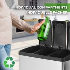 Jago - Afvalbak - 24 Liter Met 3 Vakken Voor In De Keuken - RVS Met Binnenemmer - Handvat - Deksel - Afvalscheidingssysteem - Pedaalemmer (24 Liter (3 X 8L) - Prullenbak - Vuilnisbak - Vuilnisemmer -Thuis Opslag Winkel 1200x1200 1309