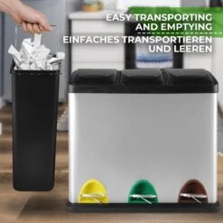 Jago - Afvalbak - 24 Liter Met 3 Vakken Voor In De Keuken - RVS Met Binnenemmer - Handvat - Deksel - Afvalscheidingssysteem - Pedaalemmer (24 Liter (3 X 8L) - Prullenbak - Vuilnisbak - Vuilnisemmer -Thuis Opslag Winkel 1200x1200 1310