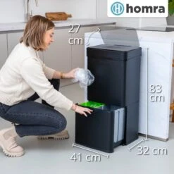 Homra Nexo Afvalscheiding Sensor Prullenbak Zwart 72 Liter - 3 Vakken - 2x12L+48L - Infrarood Sensor - Design Trio Afvalemmer - Afvalscheidingsprullenbak - Keuken Afvalemmer - Recycle Afvalbak - Hygiënisch - Kantoor Vuilbak - Elektrisch - Vuilnisbak -Thuis Opslag Winkel 1200x1200 1315