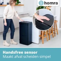 Homra Nexo Afvalscheiding Sensor Prullenbak Zwart 72 Liter - 3 Vakken - 2x12L+48L - Infrarood Sensor - Design Trio Afvalemmer - Afvalscheidingsprullenbak - Keuken Afvalemmer - Recycle Afvalbak - Hygiënisch - Kantoor Vuilbak - Elektrisch - Vuilnisbak -Thuis Opslag Winkel 1200x1200 1319