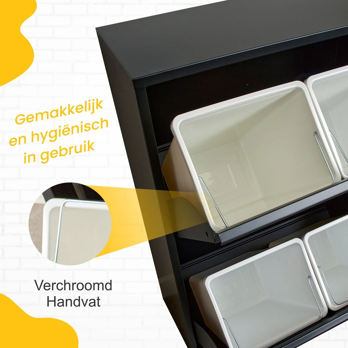 VEEHAUS – Clark - Prullenbak 4 Vakken – Afvalemmer 60 Liter (4x 15L) – Zwart - 4-vaks Prullenbak Afvalscheiding – Afvalbak Metaal – Hygiënisch Recyclen - Afval Scheiden - Prullenbak - Zwart 7 VEEHAUS – Clark - Prullenbak 4 Vakken – Afvalemmer 60 Liter (4x 15L) – Zwart - 4-vaks Prullenbak Afvalscheiding – Afvalbak Metaal – Hygiënisch Recyclen - Afval Scheiden - Prullenbak - Zwart - Afbeelding 7