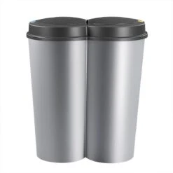GENERIC Deuba Vuilnisbak Duo 50L – Rond 2x 25 Liter – Kunststof Zilver