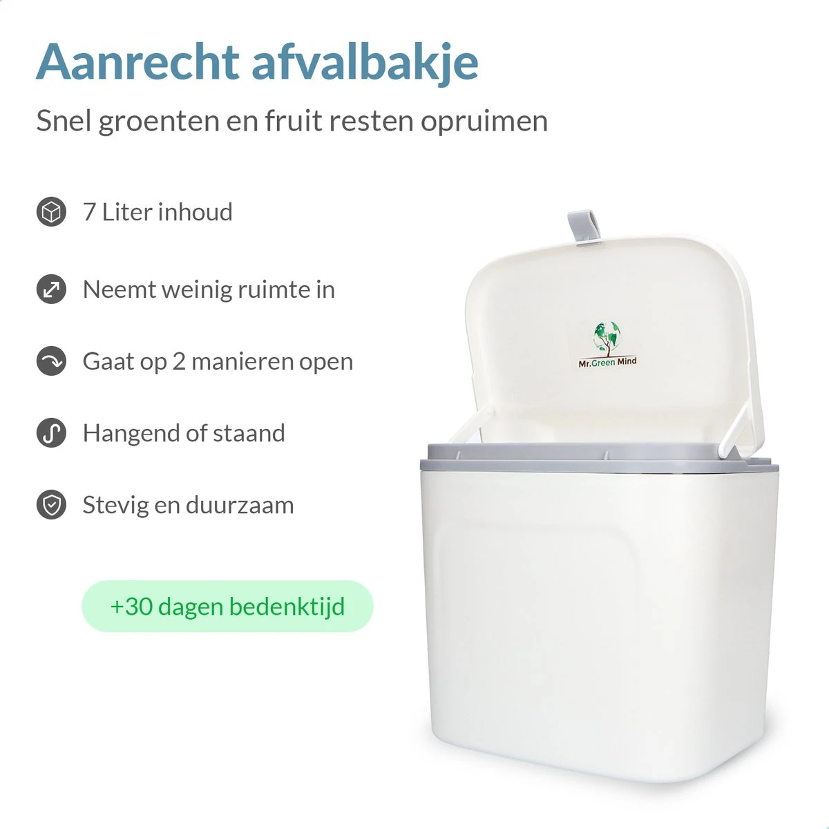 7L Prullenbak – Hangen Of Staan – Aanrecht Afvalbakje – GFT Afvalbakje – Wit - Goed Sluitende Deksel - Geen Geur En Fruitvliegen - Afvalscheiding 4 7L Prullenbak – Hangen Of Staan – Aanrecht Afvalbakje – GFT Afvalbakje – Wit - Goed Sluitende Deksel - Geen Geur En Fruitvliegen - Afvalscheiding - Afbeelding 4