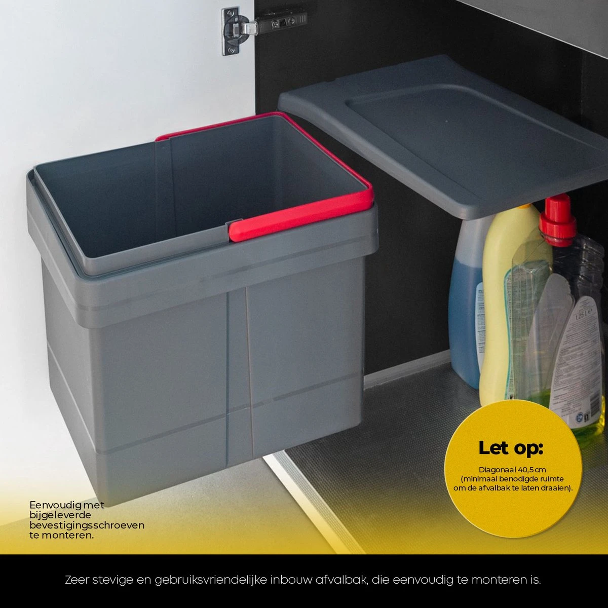 Eleganca Afvalbak 15 Liter Met Vuilniszakken - Uittrekbare Prullenbak - Inbouw Afvalemmer - Vuilnisbak Antraciet - B34.5x25xH28.5cm - Geleverd Met 5x50 Bijpassende Vuilniszakken 4 Eleganca Afvalbak 15 Liter Met Vuilniszakken - Uittrekbare Prullenbak - Inbouw Afvalemmer - Vuilnisbak Antraciet - B34.5x25xH28.5cm - Geleverd Met 5x50 Bijpassende Vuilniszakken - Afbeelding 4