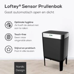 Loftey Sensor Prullenbak 60 Liter – Touch Free Afvalbak - Afvalemmer - Afvalscheiding 2x30L - Keuken - Zwart/RVS -Thuis Opslag Winkel 1200x1200 1405