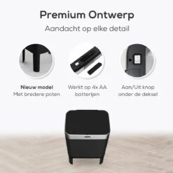 Loftey Sensor Prullenbak 60 Liter – Touch Free Afvalbak - Afvalemmer - Afvalscheiding 2x30L - Keuken - Zwart/RVS -Thuis Opslag Winkel 1200x1200 1407