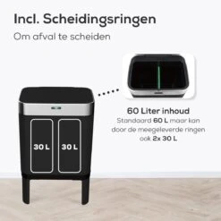 Loftey Sensor Prullenbak 60 Liter – Touch Free Afvalbak - Afvalemmer - Afvalscheiding 2x30L - Keuken - Zwart/RVS -Thuis Opslag Winkel 1200x1200 1411