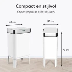 Loftey Sensor Prullenbak 60 Liter – Touch Free Afvalbak - Afvalemmer - Afvalscheiding 2x30L - Keuken - Wit/RVS -Thuis Opslag Winkel 1200x1200 1413