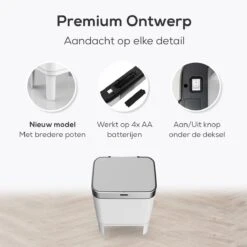 Loftey Sensor Prullenbak 60 Liter – Touch Free Afvalbak - Afvalemmer - Afvalscheiding 2x30L - Keuken - Wit/RVS -Thuis Opslag Winkel 1200x1200 1419