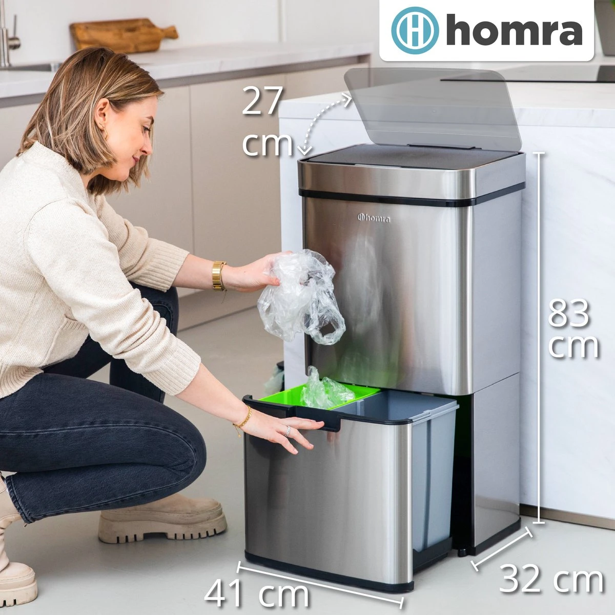 Nexo Prullenbak Afvalscheiding 3 Vakken - 72 Liter (2x12+48L) Met Infrarood Sensor Homra- Design Trio Afvalemmer RVS - Afvalscheidingsprullenbak - Keuken Afvalemmer - Recycle Afvalbak Zilver - Hygiënisch - Kantoor Vuilbak - Elektrisch - Vuilnisbakken 5 Nexo Prullenbak Afvalscheiding 3 Vakken - 72 Liter (2x12+48L) Met Infrarood Sensor Homra- Design Trio Afvalemmer RVS - Afvalscheidingsprullenbak - Keuken Afvalemmer - Recycle Afvalbak Zilver - Hygiënisch - Kantoor Vuilbak - Elektrisch - Vuilnisbakken - Afbeelding 5