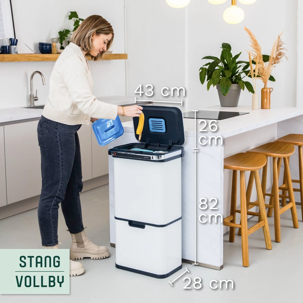 Prullenbak Met Sensor - 60 L - Afvalscheiding Vuilbak StangVollby Halden - RVS - 4 Vakken - Automatisch Lucht Filter - 60 Liter (2×18L + 2×12L) - Automatische Soft Close Deksel Met Infrarood Sensor - 4 Vaks Afvalemmer - Bacterie Filter - Wit 7 Prullenbak Met Sensor - 60 L - Afvalscheiding Vuilbak StangVollby Halden - RVS - 4 Vakken - Automatisch Lucht Filter - 60 Liter (2×18L + 2×12L) - Automatische Soft Close Deksel Met Infrarood Sensor - 4 Vaks Afvalemmer - Bacterie Filter - Wit - Afbeelding 7