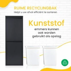 VEEHAUS – Allen - Prullenbak 2 Vakken – Afvalemmer 30 Liter (2x 15L) – Zwart - 2-vaks Prullenbak Afvalscheiding – Afvalbak Metaal – Hygiënisch Recyclen - Afval Scheiden - Prullenbak -Thuis Opslag Winkel 1200x1200 1444