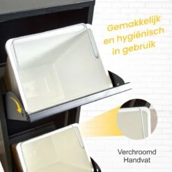 VEEHAUS – Allen - Prullenbak 2 Vakken – Afvalemmer 30 Liter (2x 15L) – Zwart - 2-vaks Prullenbak Afvalscheiding – Afvalbak Metaal – Hygiënisch Recyclen - Afval Scheiden - Prullenbak -Thuis Opslag Winkel 1200x1200 1447