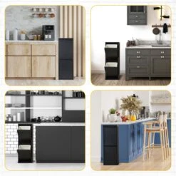 VEEHAUS – Allen - Prullenbak 2 Vakken – Afvalemmer 30 Liter (2x 15L) – Zwart - 2-vaks Prullenbak Afvalscheiding – Afvalbak Metaal – Hygiënisch Recyclen - Afval Scheiden - Prullenbak -Thuis Opslag Winkel 1200x1200 1448