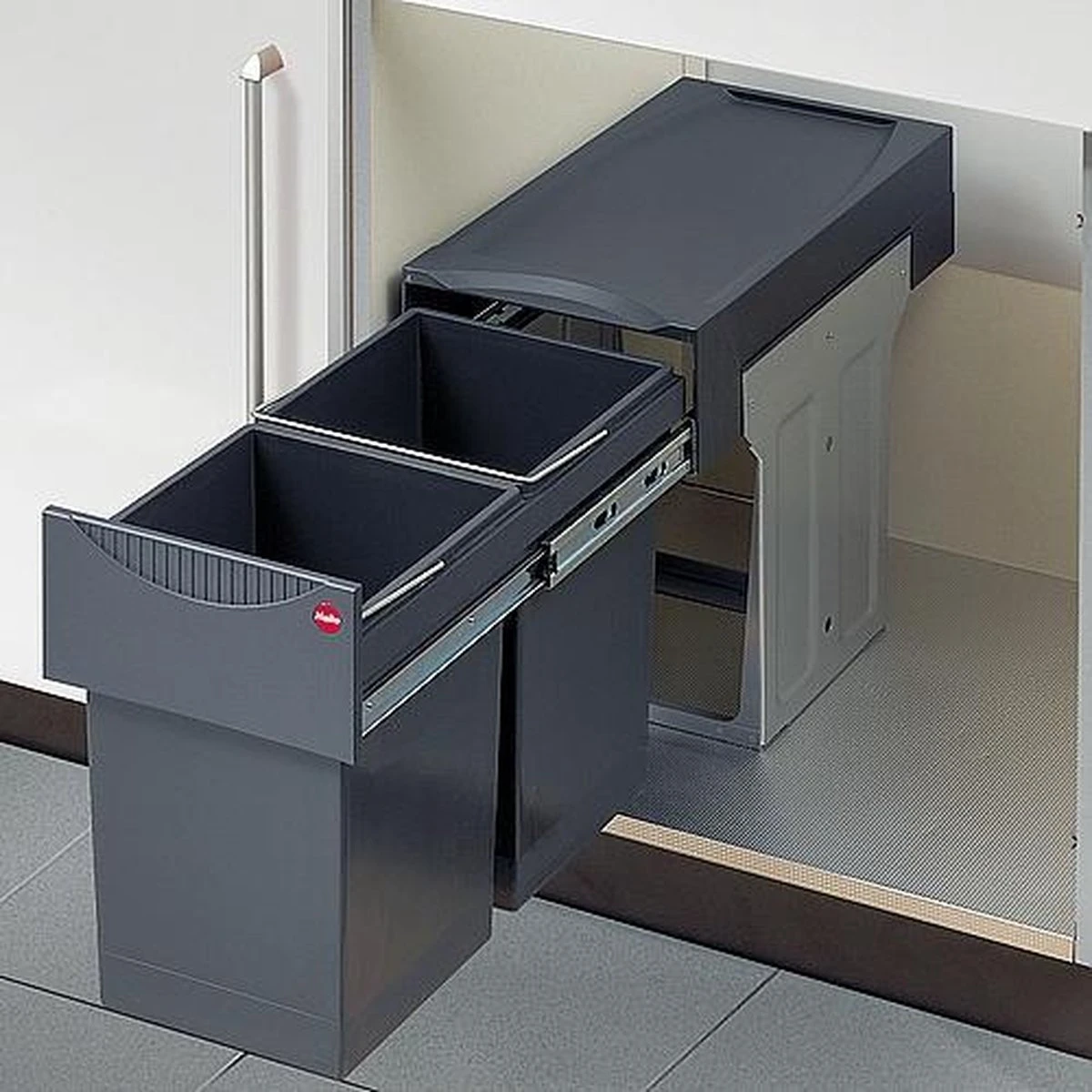 Hailo Tandem - Inbouw Prullenbak - 30 Liter Inhoud - Met 2 Compartimenten - Grijs 2 Hailo Tandem - Inbouw Prullenbak - 30 Liter Inhoud - Met 2 Compartimenten - Grijs - Afbeelding 2