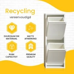 VEEHAUS – Allen - Prullenbak 2 Vakken – Afvalemmer 30 Liter (2x 15L) – Wit - 2-vaks Prullenbak Afvalscheiding – Afvalbak Metaal – Hygiënisch Recyclen - Afval Scheiden - Prullenbak -Thuis Opslag Winkel 1200x1200 1451