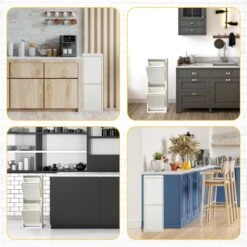 VEEHAUS – Allen - Prullenbak 2 Vakken – Afvalemmer 30 Liter (2x 15L) – Wit - 2-vaks Prullenbak Afvalscheiding – Afvalbak Metaal – Hygiënisch Recyclen - Afval Scheiden - Prullenbak -Thuis Opslag Winkel 1200x1200 1452