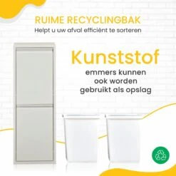 VEEHAUS – Allen - Prullenbak 2 Vakken – Afvalemmer 30 Liter (2x 15L) – Wit - 2-vaks Prullenbak Afvalscheiding – Afvalbak Metaal – Hygiënisch Recyclen - Afval Scheiden - Prullenbak -Thuis Opslag Winkel 1200x1200 1454