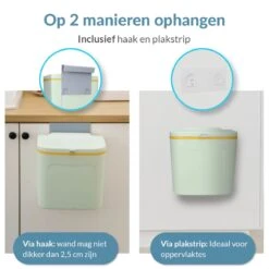 7L Prullenbak – Hangen Of Staan – Aanrecht Afvalbakje – GFT Afvalbakje – Licht Groen - Goed Sluitende Deksel - Geen Geur En Fruitvliegen - Afvalscheiding -Thuis Opslag Winkel 1200x1200 1463