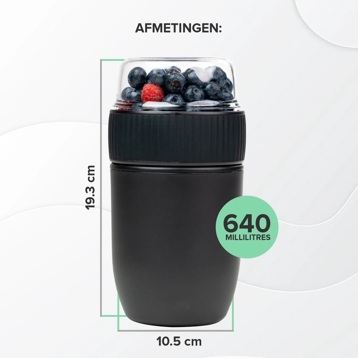 Coninx Yoghurtbeker To Go - Muesli Beker To Go - Lunchbeker - Mueslibeker 640ml (450ml+190ml) - Zwart 2 Coninx Yoghurtbeker To Go - Muesli Beker To Go - Lunchbeker - Mueslibeker 640ml (450ml+190ml) - Zwart - Afbeelding 2