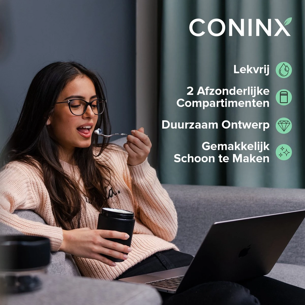 Coninx Yoghurtbeker To Go - Muesli Beker To Go - Lunchbeker - Mueslibeker 640ml (450ml+190ml) - Zwart 6 Coninx Yoghurtbeker To Go - Muesli Beker To Go - Lunchbeker - Mueslibeker 640ml (450ml+190ml) - Zwart - Afbeelding 6