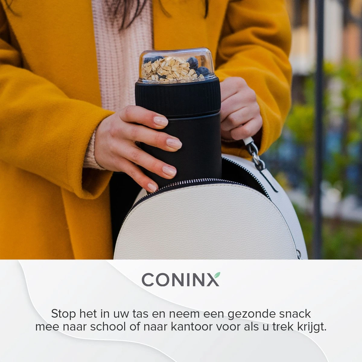 Coninx Yoghurtbeker To Go - Muesli Beker To Go - Lunchbeker - Mueslibeker 640ml (450ml+190ml) - Zwart 8 Coninx Yoghurtbeker To Go - Muesli Beker To Go - Lunchbeker - Mueslibeker 640ml (450ml+190ml) - Zwart - Afbeelding 8