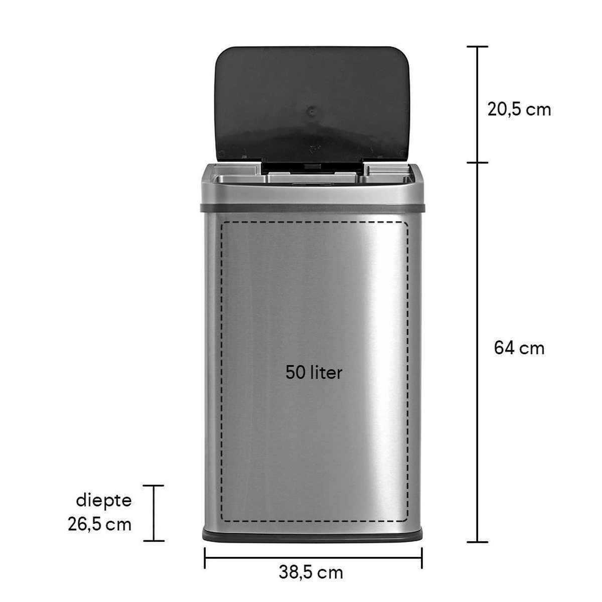 Homra LUX Prullenbak Met Sensor - Automatische Soft Close Deksel - 50 L - Hoogwaardig RVS - 50 Liter Vuilbak - Infrarood Bewegingssensor - Hygiënische Vuilnisbak - Vingerafdruk Bestendig - Sensor Prullenbak 2 Homra LUX Prullenbak Met Sensor - Automatische Soft Close Deksel - 50 L - Hoogwaardig RVS - 50 Liter Vuilbak - Infrarood Bewegingssensor - Hygiënische Vuilnisbak - Vingerafdruk Bestendig - Sensor Prullenbak - Afbeelding 2