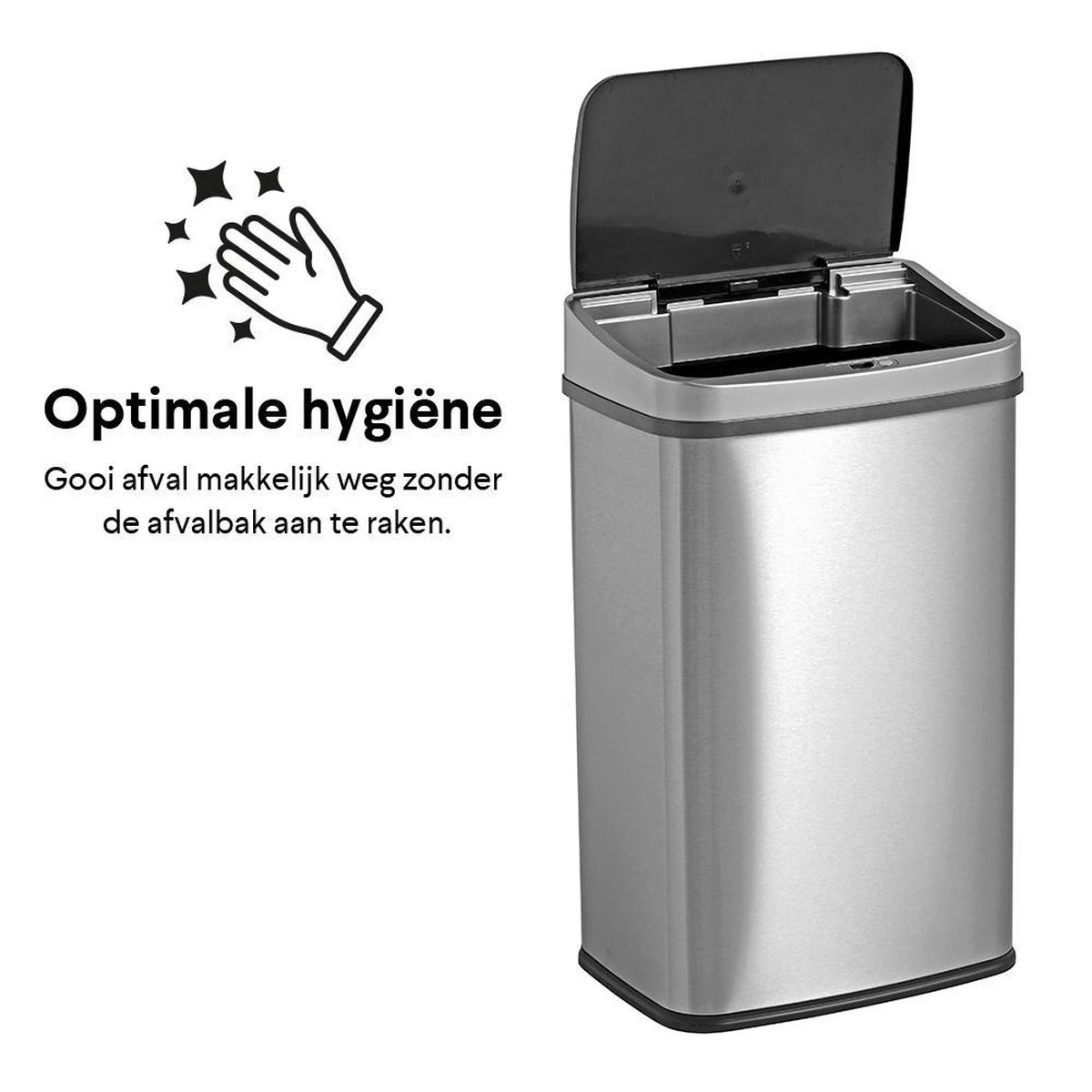 Homra LUX Prullenbak Met Sensor - Automatische Soft Close Deksel - 50 L - Hoogwaardig RVS - 50 Liter Vuilbak - Infrarood Bewegingssensor - Hygiënische Vuilnisbak - Vingerafdruk Bestendig - Sensor Prullenbak 12 Homra LUX Prullenbak Met Sensor - Automatische Soft Close Deksel - 50 L - Hoogwaardig RVS - 50 Liter Vuilbak - Infrarood Bewegingssensor - Hygiënische Vuilnisbak - Vingerafdruk Bestendig - Sensor Prullenbak - Afbeelding 12