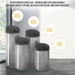 Jago- Vuilnisbak Met Sensor, 60 Liter, Roestvrij Staal, Waterdicht Met Klemring, Automatische Prullenbak, Zilver -Thuis Opslag Winkel 1200x1200 1586