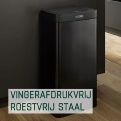 Sensor Prullenbak Zwart 50 Liter - Automatische Softclose Deksel - 50L - Zwarte Afvalemmer Stangvollby KINNA - Scandinavisch Design - Afvalbak - Infrarood Bewegingssensor - Vingerafdrukvrij En Vuilafstotend RVS - Hygiënische Keuken En Kantoor Vuilbak -Thuis Opslag Winkel 1200x1200 1587
