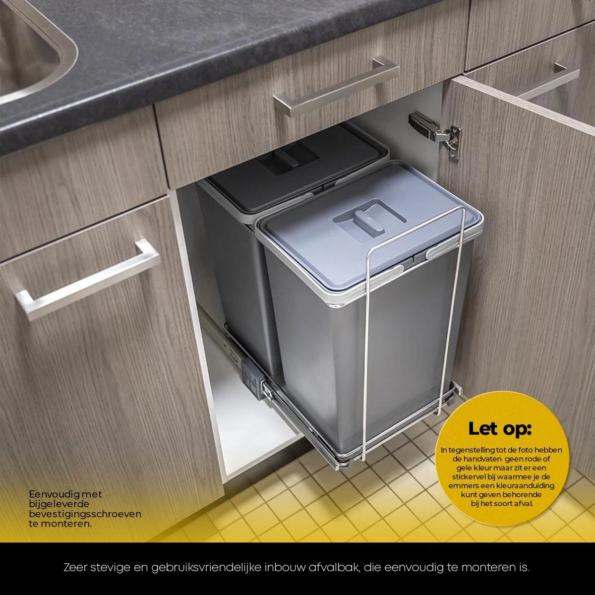 Eleganca Afvalbak 2x24 Liter - Uittrekbare Prullenbak - Vuilnisbak - Afvalscheiding - Inbouw Afvalemmer 48 Liter - Antraciet - B32xD46xH52cm 7 Eleganca Afvalbak 2x24 Liter - Uittrekbare Prullenbak - Vuilnisbak - Afvalscheiding - Inbouw Afvalemmer 48 Liter - Antraciet - B32xD46xH52cm - Afbeelding 7