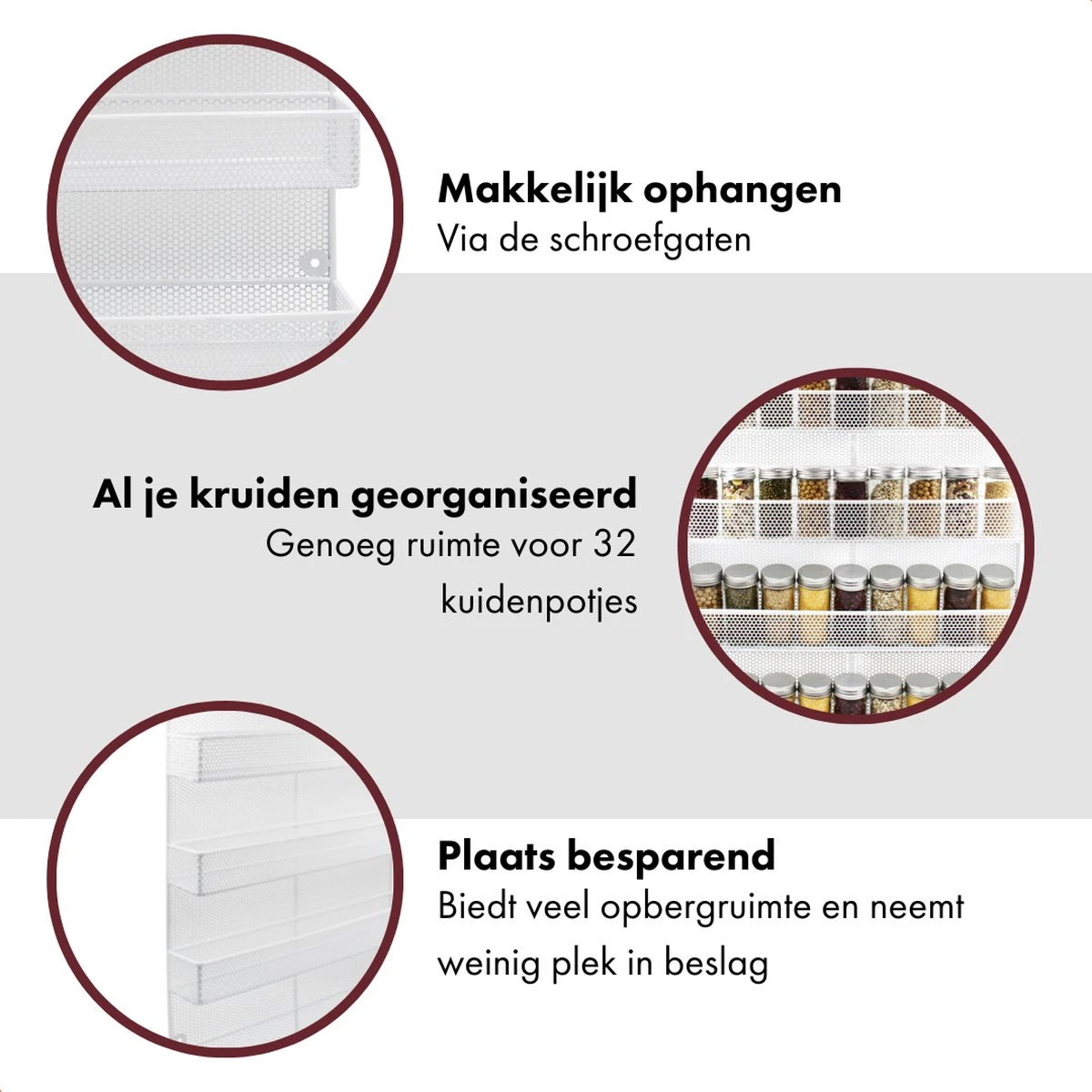 QUVIO Groot Kruidenrek - Staal - Wit - Ophangbaar - Voor 32 Kruidenpotjes - 4 Laags 4 QUVIO Groot Kruidenrek - Staal - Wit - Ophangbaar - Voor 32 Kruidenpotjes - 4 Laags - Afbeelding 4