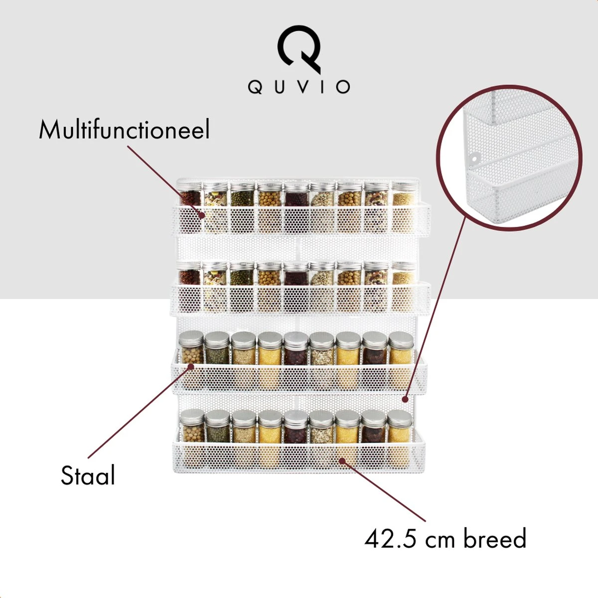 QUVIO Groot Kruidenrek - Staal - Wit - Ophangbaar - Voor 32 Kruidenpotjes - 4 Laags 5 QUVIO Groot Kruidenrek - Staal - Wit - Ophangbaar - Voor 32 Kruidenpotjes - 4 Laags - Afbeelding 5
