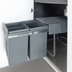 Eleganca Afvalbak 2x20 Liter – Inbouw Prullenbak – Inbouw Afvalemmer 40 Liter – Uittrekbare Vuilnisbak – Afvalemmer Keuken – Hygiënisch – Ruimtebesparend Vuilnisbak – Met 2 Compartimenten – Afvalscheiding Vuilbak – Antraciet – B34,2xD46.9xH38.9cm