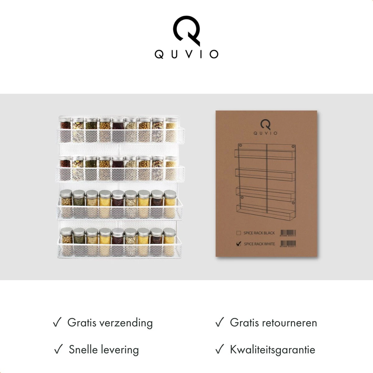 QUVIO Groot Kruidenrek - Staal - Wit - Ophangbaar - Voor 32 Kruidenpotjes - 4 Laags 7 QUVIO Groot Kruidenrek - Staal - Wit - Ophangbaar - Voor 32 Kruidenpotjes - 4 Laags - Afbeelding 7