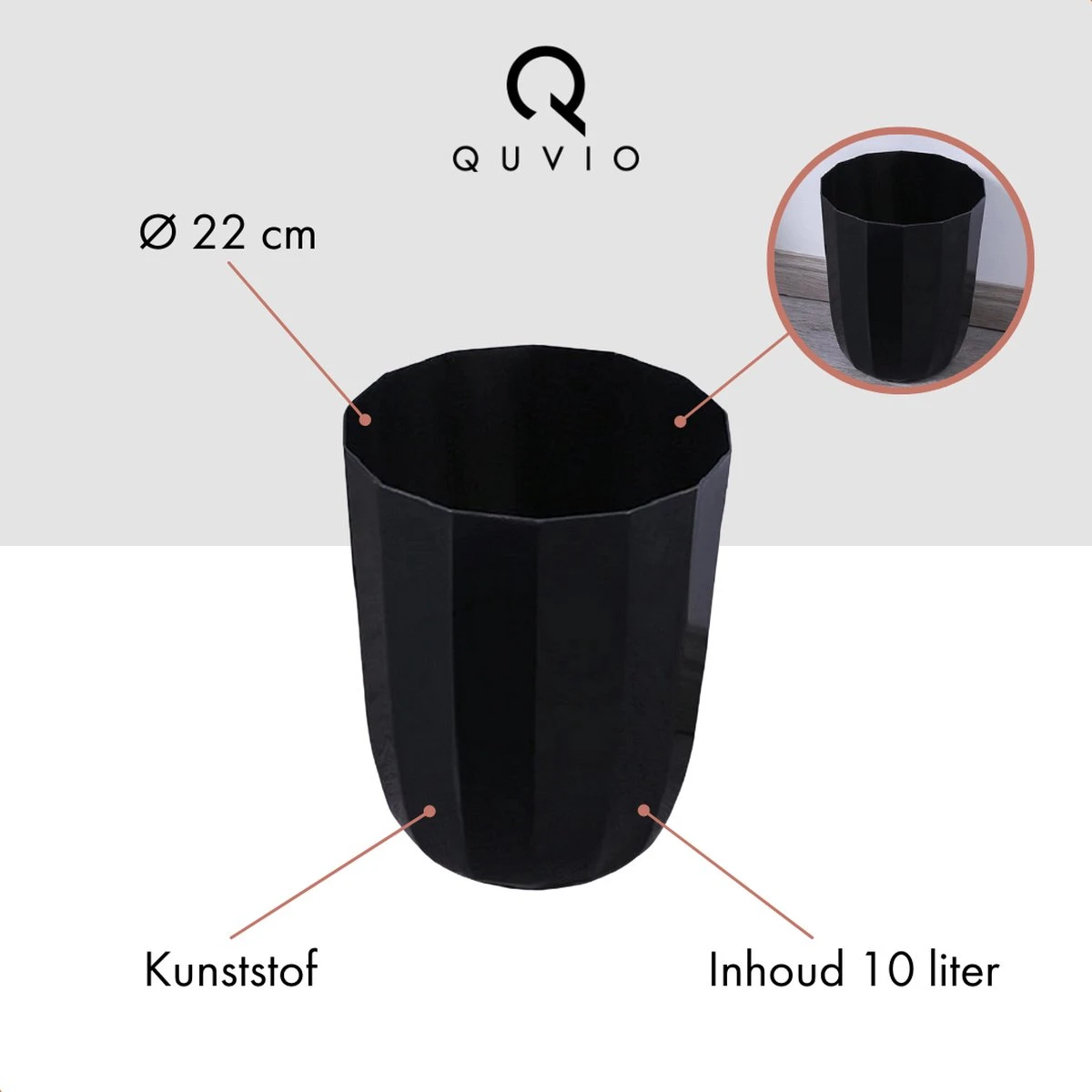 QUVIO Prullenbak Plastic / Papierbak / Papiermand / Afvalbak / Afvalemmer - Zwart 4 QUVIO Prullenbak Plastic / Papierbak / Papiermand / Afvalbak / Afvalemmer - Zwart - Afbeelding 4