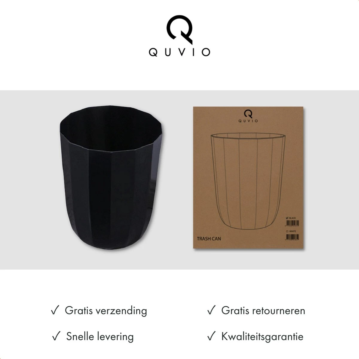 QUVIO Prullenbak Plastic / Papierbak / Papiermand / Afvalbak / Afvalemmer - Zwart 6 QUVIO Prullenbak Plastic / Papierbak / Papiermand / Afvalbak / Afvalemmer - Zwart - Afbeelding 6