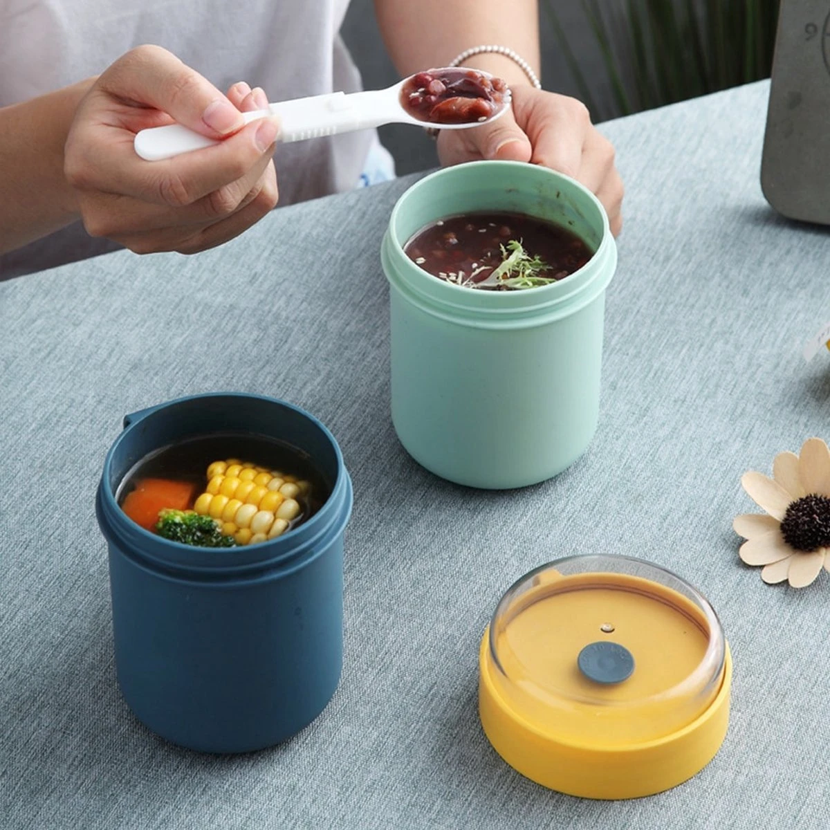 Soepbeker Magnetron 500ml- Milieuvriendelijk - Hitte Bestendige Beker - Lunchcontainer - Yoghurt To Go - Soepbeker To Go - Inclusief Lepel/vork - Donker Blauw 4 Soepbeker Magnetron 500ml- Milieuvriendelijk - Hitte Bestendige Beker - Lunchcontainer - Yoghurt To Go - Soepbeker To Go - Inclusief Lepel/vork - Donker Blauw - Afbeelding 4