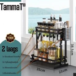 TammaT - Kruidenrek - Kruidenrek Staand - Inklapbare Keukenrek - 3-laags 35x21x56,5CM - Keuken Organizer - Aanrecht Organizer - Keuken Opslag - Roestvrij Staal - Opbergrek - Keuken Organizers - Roestvrij En Krasvrij -Thuis Opslag Winkel 1200x1200 183