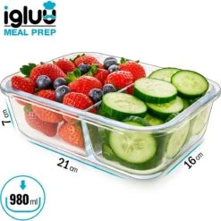 Igluu Glazen Meal Prep Containers Met 2 Compartimenten En Luchtdichte Kliksluiting Deksels - Portie Controle Voedsel Vershoudbak - BPA Vrij - Magnetron, Vriezer En Vaatwasserbestendig [3 Stuks] -Thuis Opslag Winkel 1200x1200 1837