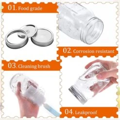 450ml Mason Jars Weckpotten Van Glas Met Deksels En Linten, Kruidenpotjes Top Voedselbewaardoppen Voor Jam, Honing, Huwelijksgeschenken, Douchegunsten En Doe-Het-Zelf Voorraadpotten, 6 Verpakkingen -Thuis Opslag Winkel 1200x1200 1858