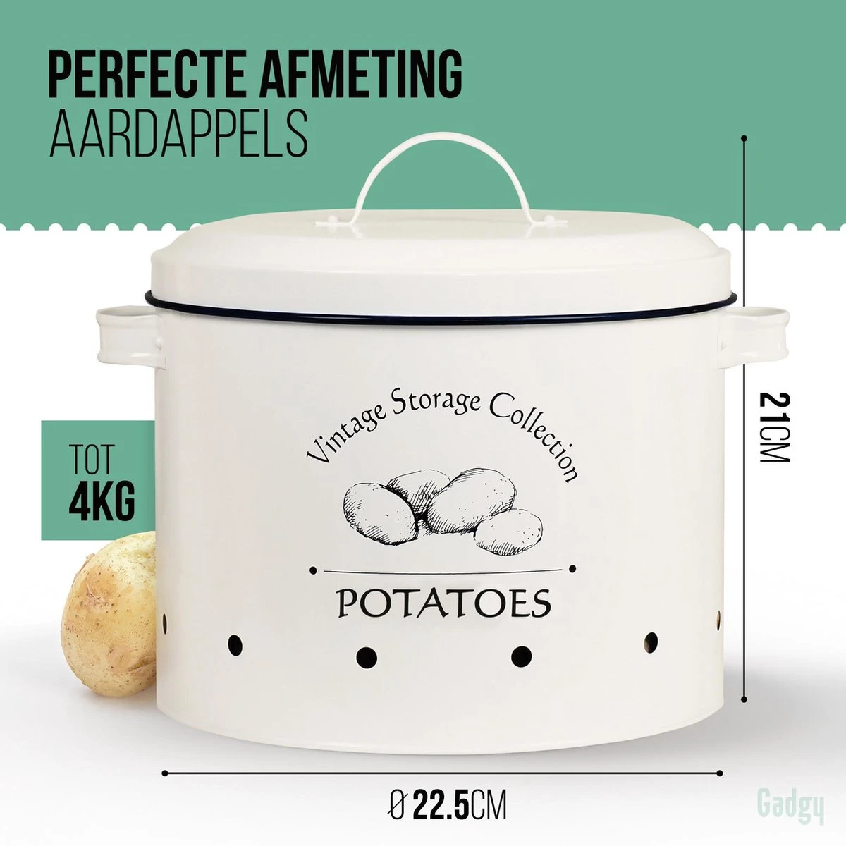 Gadgy Voorraadpotten Set: Aardappelpot Een Uienpot Een Knoflookpot – 3 Voorraadbussen Met Deksel – Bewaardoos - Voorraadblikken 4 Gadgy Voorraadpotten Set: Aardappelpot Een Uienpot Een Knoflookpot – 3 Voorraadbussen Met Deksel – Bewaardoos - Voorraadblikken - Afbeelding 4
