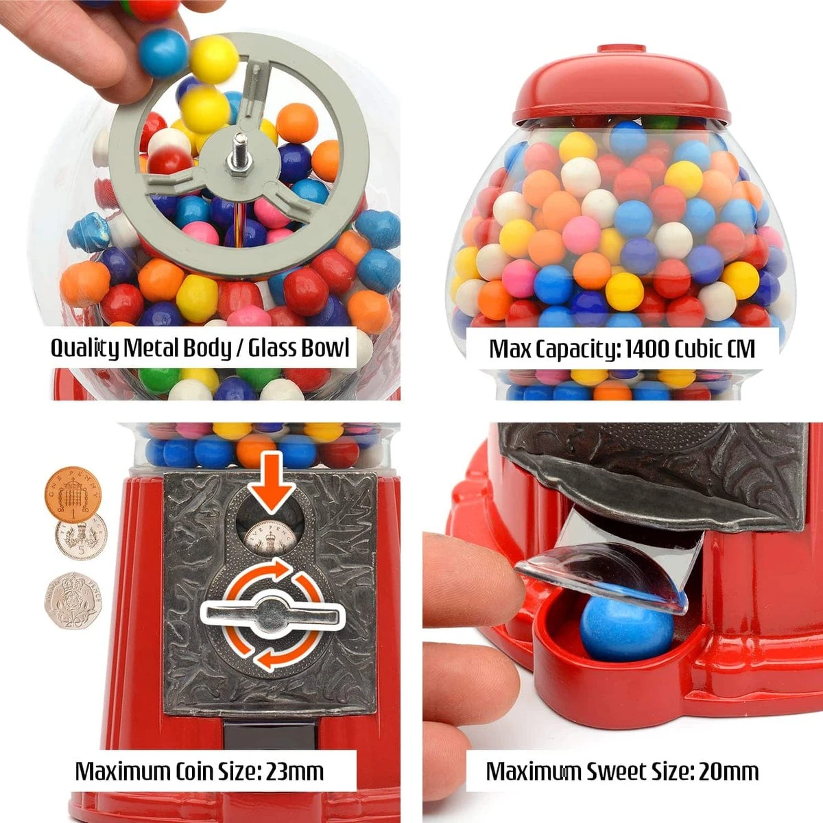 CKB Snoepautomaat Grote Retro Snoepmachine - Rode Kauwgomballen Automaat Snoepmachine Gumball Machine 16 CKB Snoepautomaat Grote Retro Snoepmachine - Rode Kauwgomballen Automaat Snoepmachine Gumball Machine - Afbeelding 16