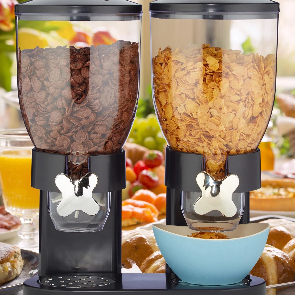 Relaxdays Conflakes Dispenser - Dubbel - Muesli Dispenser - 2x 4 L - Snoepautomaat - Zwart 4 Relaxdays Conflakes Dispenser - Dubbel - Muesli Dispenser - 2x 4 L - Snoepautomaat - Zwart - Afbeelding 4